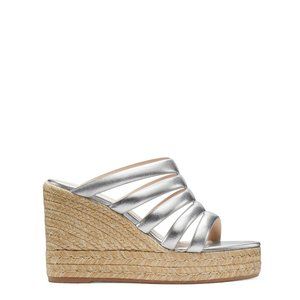 $450 Stuart Weitzman Lilyana Leather Espadrille Wedge Sandal Silver 9.5 C (ME6)
